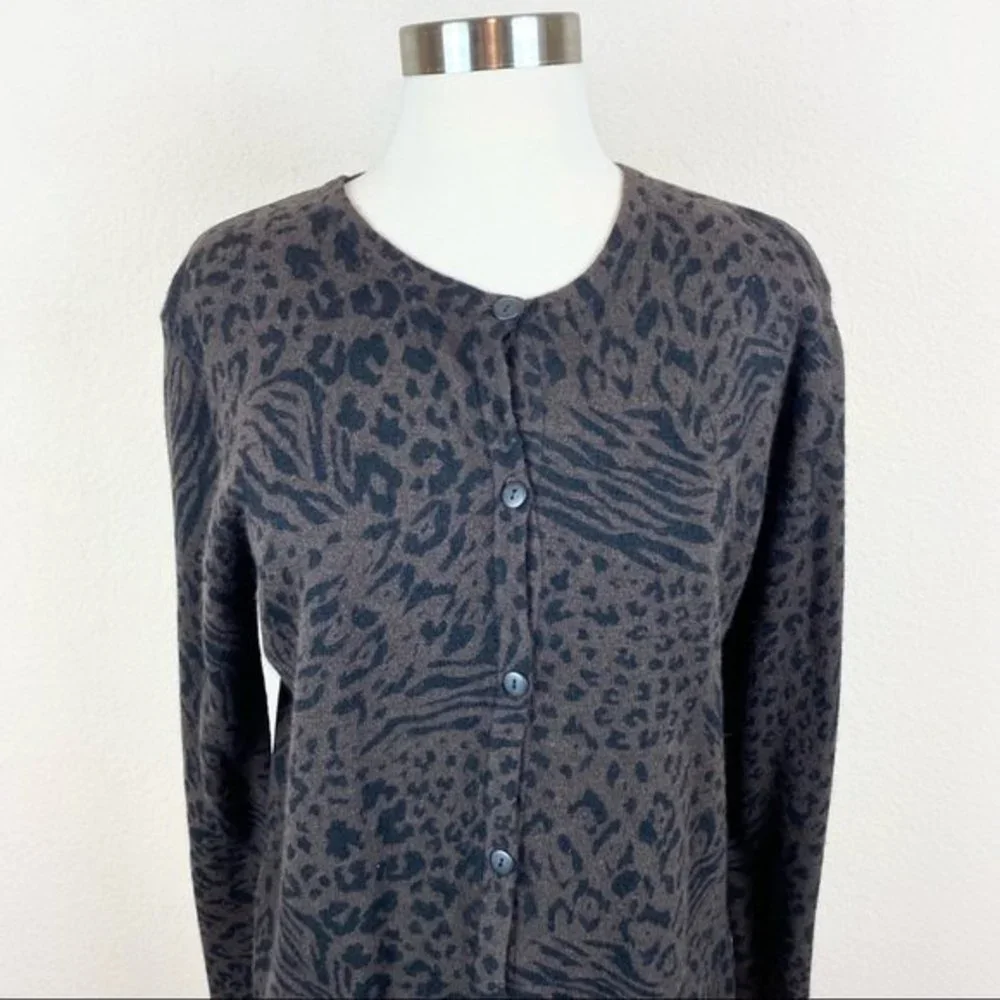 Nina Leonard Jungle Print Cardigan Sweater